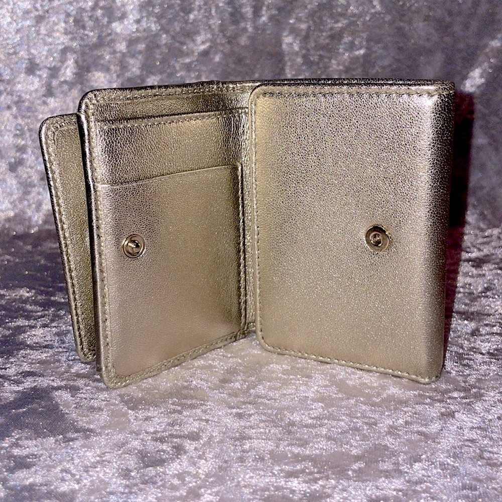 New Jimmy Choo Nemo Star Stud Crystal Leather Tri-fold Snap Wallet Metallic Gold - Picture 13 of 13